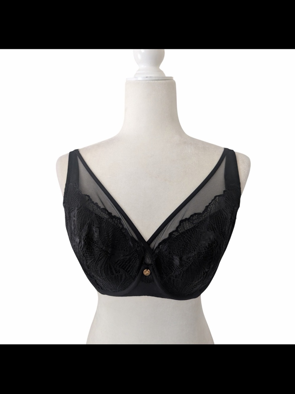 Understance Black Lace Mesh Plunge Bra 32G U00840005 Underwire Unlined Charm